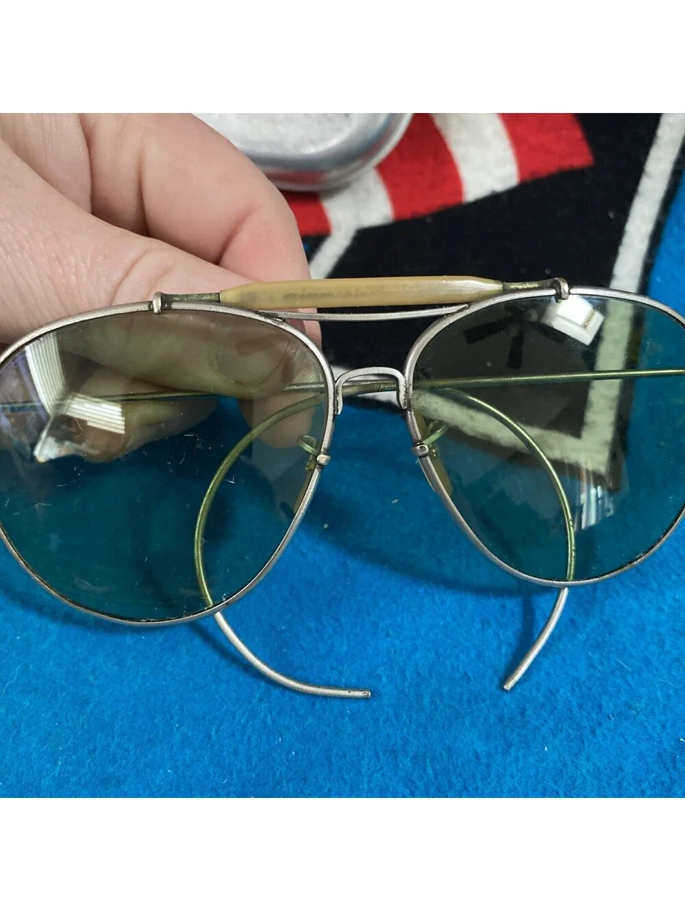 USA Vintage Aviator WWII Bausch & Lomb Army Navy Sunglasses Engraved Case Pilot